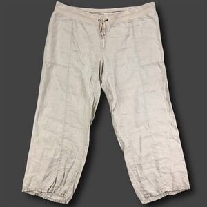 Eileen Fisher Pants Womens 2X Khaki 100% Organic Linen Wide‎ Leg High Rise Flowy